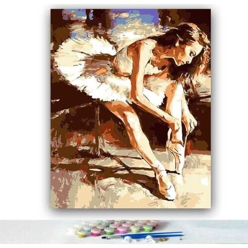 5d by numbers with colors Ballet little girl with puppy picture drawing painting by numbers framed Home