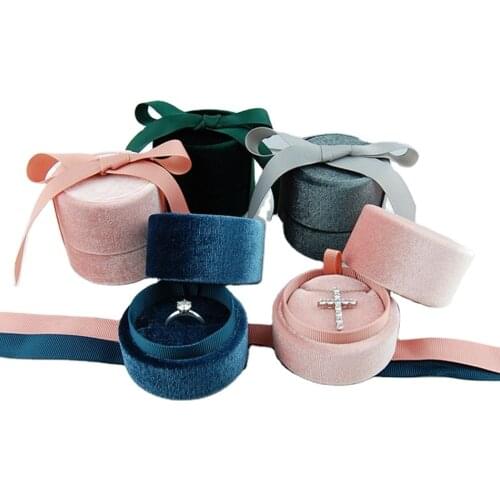 New Round Velvet Jewelry Organizer Ring Necklace Earrings Jewelry Storage Gift Box Bow Display Storage Packaging Container Boxes