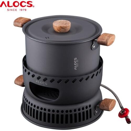ALOCS CW-C33 Portable Outdoor Cookware Camping Pot Cooking Gas Stove Burner with 2L Pot and Windshield Backpacking Hiking Travel