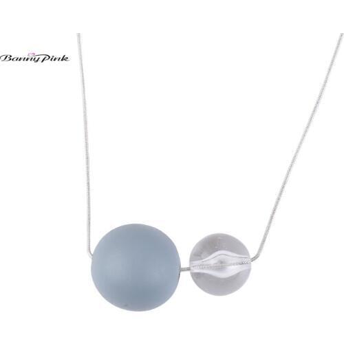 Banny Pink Large Round Beads Pendant Necklace For Women Chunky Geo Blue Wood Acrylic Statement Necklace Simple Sweater Chain