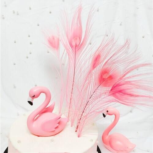 Pink Peacock Feather Hair Flamingos Happy Birthday Cake Topper Peacock Birthday Cupcake Toppers Premium Wedding Decor