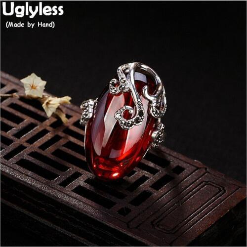 Uglyless 100% Real 925 Sterling Silver Handmade Vines Open Rings for Women Water Drop Chalcedony Finger Rings Gemstones Jewelry