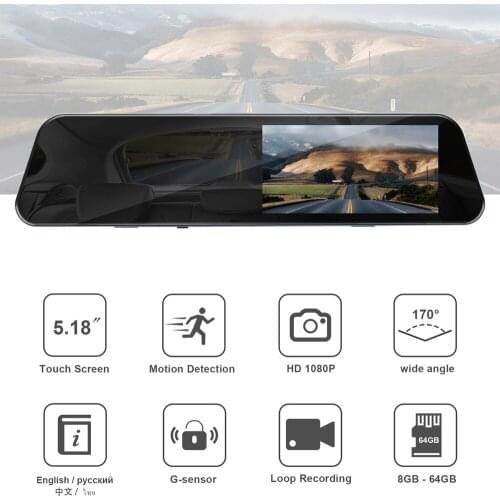 Dashcam Touch Screen 1080P Car DVR Auto Camera Streaming Media Dash Cam Dual Lens Night Vision Rearview Mirror Driving Camera
