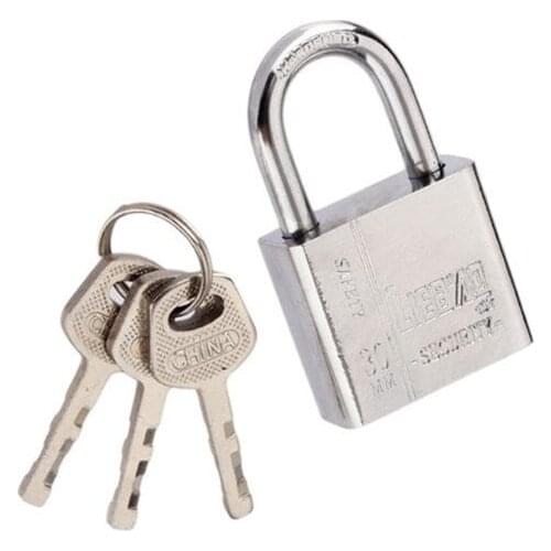 30mm Stainless Steel Padlock 3 Keys Heavy Duty Solid Lock Door Gate Box Safety Waterproof Antirust Home Improvement LX0C