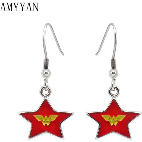 Ladies Red Pentagram Earrings 316L Stainless Steel Star Earrings Charm Long Drop Earrings One pair