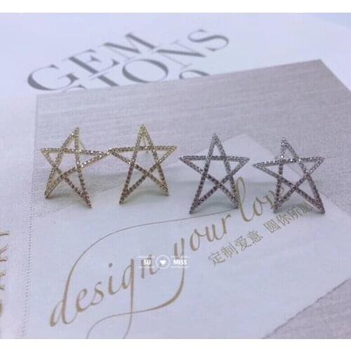 SU MISS Delicate Cubic Zirconia Star Earrings Fashion Women Jewelry White Gold Color Crystal Stud Earrings