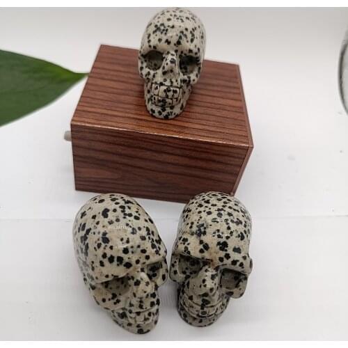 1pc 2inch Hand-carved Black Speckled Stone Skull Natural Crystal Statue Gem Skull Reiki Healing Stone