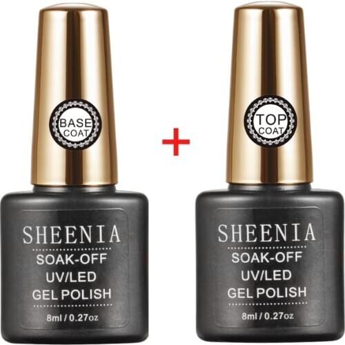 Sheenia 8ml UV Gel Nail Polish Top coat 2pcs Base and Top coat Varnishes Nail Gel Long Lasting Soak off UV Gel Nails Varnish