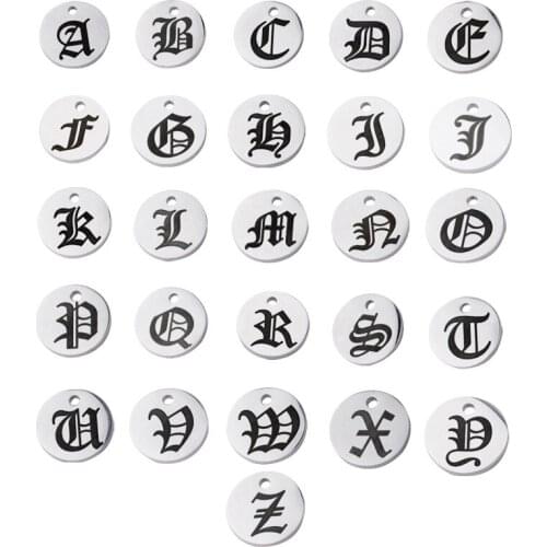26pcs Stainless Steel A-Z Letter Charms Laser Engraving Ancient Alphabet Charm Pendants for Bracelet Necklace Crafts Making