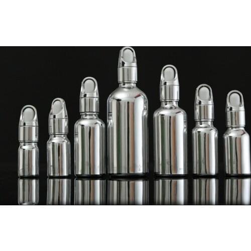 5ML-100ML Silver Glass Dropper Bottle Reagent Eye Drop Aromatherapy Liquid Pipette Dropper Essential Oil Refillable Bottles