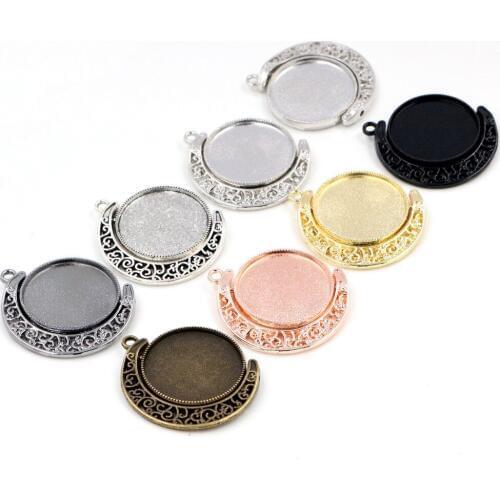 5pcs 18mm And 25mm Inner Size Moon Rotation Double Side 7 Colors Plated Cameo Cabochon Base Setting Charms New Fashion Pendant