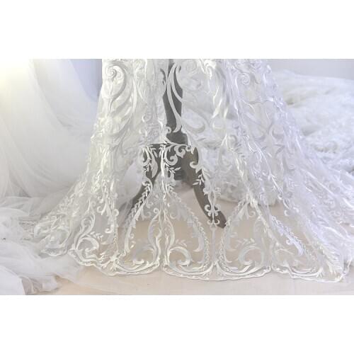 5 yards embroidery fabric lace ivory for bridal dress