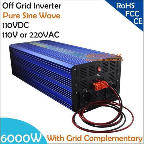 6000W DC110V OffGrid Pure Sine Wave Solar or Wind Inverter, City Electricity Complementary Charging Function with LCD Screen