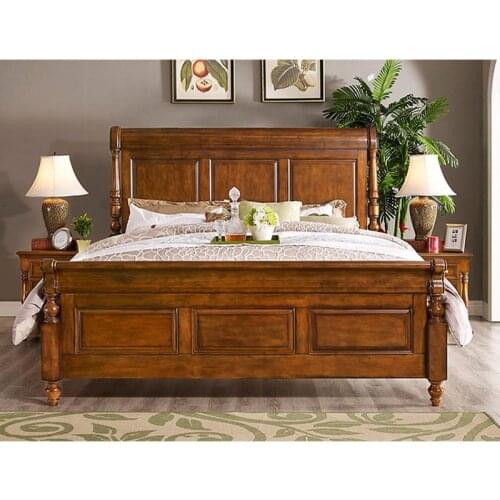 American country solid wood bed 1.8 meters double bed bedroom large bed simple European retro bed