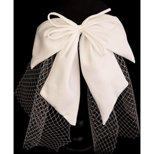 Mingli Tengda White/Ivory Satin Bow Headdress Bridal Wedding Veil Accessories Photo Studio Photography Makeup Hair Style Velo