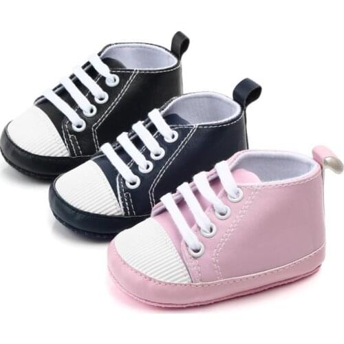 Baby Shoes Boy Girl Solid Sneaker Artificial PU Soft Anti-Slip Sole Newborn Infant First Walkers Toddler Casual Canvas Shoes