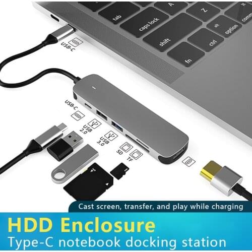 C49 Type C Hub Adapter Multifunctional Docking Station 4K HD Same Screen 3.0 USB Notebook 6-in-1 [HDMI+Dual USB+SD/TF+Charging]