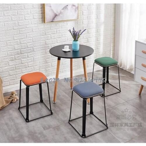 Home Dining Stool Wrought Iron Simple Light Luxury Steel Bar Stackable Net Red Small Bench Thickened Round Stool