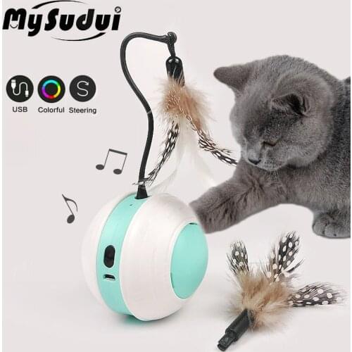 Electric Led Cat Toy Ball For Cats Automatic Rolling Teaser Feather Smart Squeak Toy Interactive Anti-Stress Toys Kitten Usb