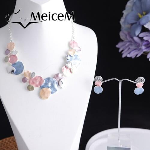 MeiceM Hot Geometric Necklace for Women Fashion New Design Choker Chain Necklaces Enamel Bridal Wedding Jewelry Friends Gift