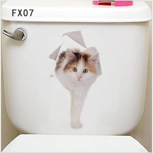 1PC Cute 3D Kitten Toilet Sticker Cat On The Wall Kitchen Refrigerator Stickers For Living Room Bedroom Home Decor