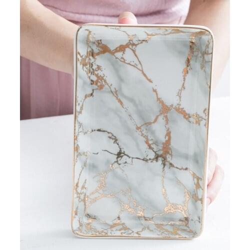 Nordic Ins Ceramic Disc Marble-print Tray Creative Ceramic Collection Jewelry Plate Home Decoration Accessories for Living Room