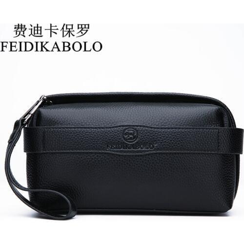 FEIDIKABOLO Men Wallet 100% Genuine Leather Purse Mens Clutch Wallets Handy Bags Black Business Carteras Mujer Wallets Man Bags