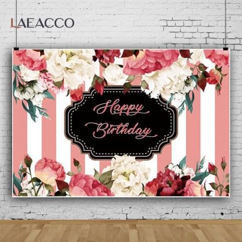 Laeacco Red White Stripes Watercolor Painting Flowers Background Baby Shower Customized Poster Portrait Photography Backdrops