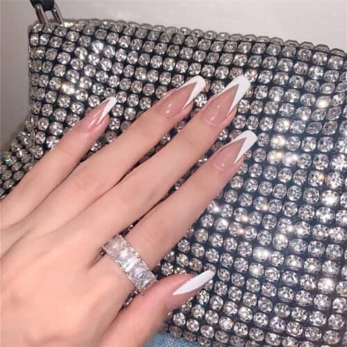 24Pcs Ballet Fake Nails With Designs Coffin Artificial Nails Tips Overhead With Glue Press On Nail False Nails Art Tools