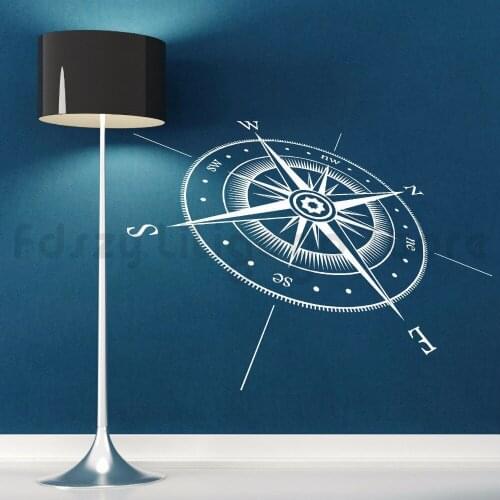Compass Wall Sticker Vinyl Compass North South East West Points Wall Decal Vinyl Wall Art Mural Direction Design Decor F347