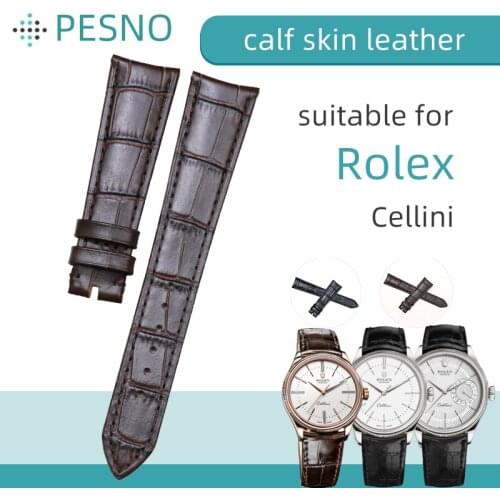 PESNO Genuine Calf Skin Leather Wrist Watch Straps Black Dark Brown Top Layer Leather Watch Accessories Suitable for Rolex Celli