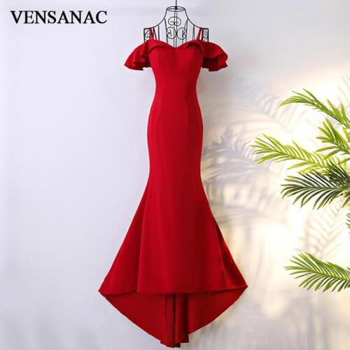VENSANAC 2018 Sweetheart Ruffles Short Sleeve Mermaid Long Evening Dresses Vintage Party Spaghetti Straps Prom Gowns