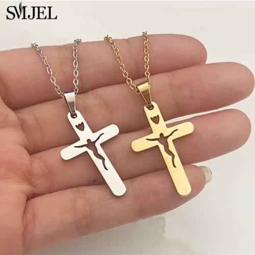 Simple Cross Necklace for Men Stainless Steel Jesus Christ Prayer Crosses Necklace Women Jewelry Religious Jesus Pendant Collare