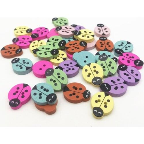 50pcs 18x15mm Mixed Wood Novelty Buttons Ladybird Ladybug Shaped 2 Holes Sewing Accessories Scrapbooking Cardmaking