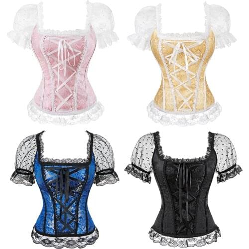 Retro Renaissance Corset Princess Palace Clothing Transparent Shoulder Sleeves Lingerie Bodyshaper straps
