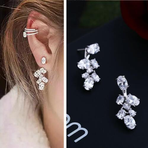 AAA Fashion R Hanging Detachable Earrings 925 Silver Needle Earrings Inaly Premium Zircon Crystals Stud Earrings for Women