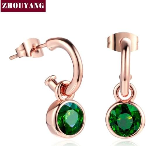 Simple Style Green Cystal Rose Gold Color Drop Earrings For Women Mix Colors Wedding Party Jewelry ZYE207 Top Quality