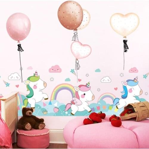 [shijuekongjian] Balloons Wall Stickers DIY Unicorn Animal Wall Decor Decals for Kids Rooms Baby Bedroom Nursery Home Decoration