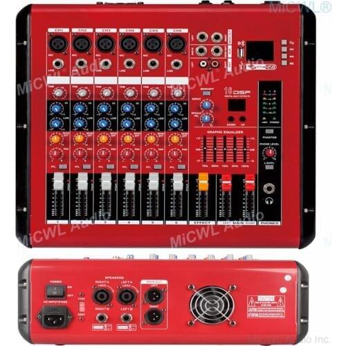 MiCWL 6 Channel Mixer 1000W Power Amplifier Preamps DJ Mixing Console DSP USB 48V Phantom Bluetooth Red Sound Mixer 110V or 220V