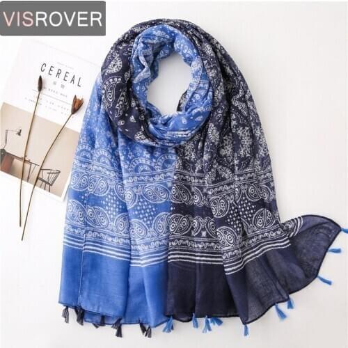 Visrover Summer Head Scarf Tropical Beach Scarves Big Shawl Flower Printing Scarf Hijab Women Scarfs With Tassel Wholesales
