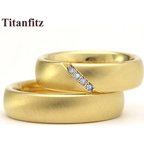Top quality custom made his and hers yellow gold color health titanium wedding rings sets for couples marriage alliances