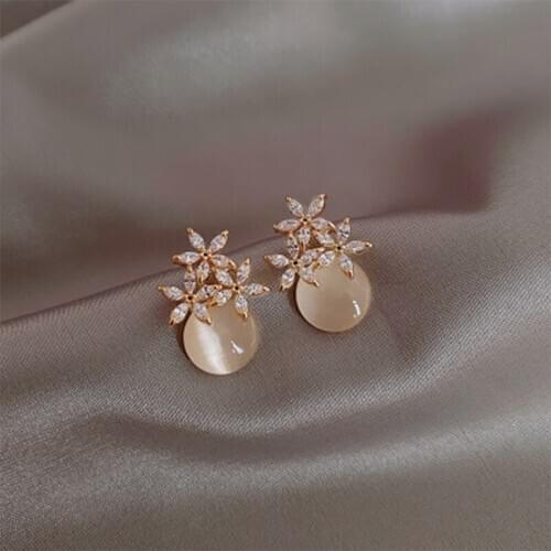 S925 needle jewelry fashionable opal petals with diamonds new fashionable inlaid geometric earrings jewelry