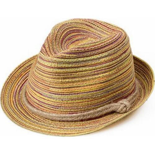 2019 Summer New Women Bohemia Striped Straw Jazz Hat With Rope Beach Panama Cap Stylish Fedora Caps Sun Protection Hats