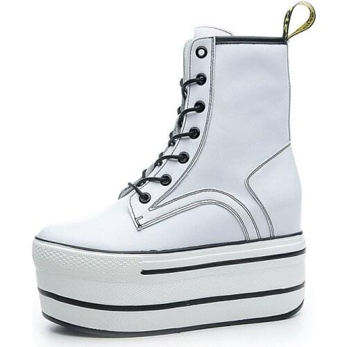 KrasovkiHigh Top Super High Chunky 2021 Women Boots Genuine Leather Autumn Winter Motorcycle Booties Platform Thick Sole Shoes