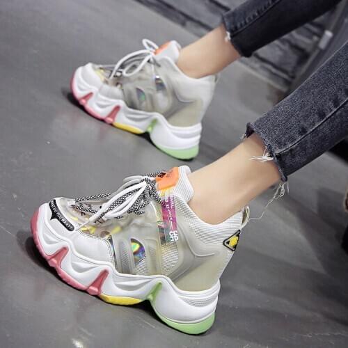 New 9cm Height increasing Women Sneakers Fashion Rainbow sole Platform Wedges Chunky Shoes Casual Spring Summer Vulcanized Shoes