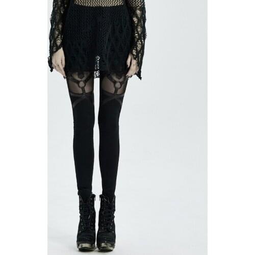 PUNKRAVE Womens Gothic Architecture Womens Leggings Punk Style Handsome Perspective Mesh Stitching Casual Clothing