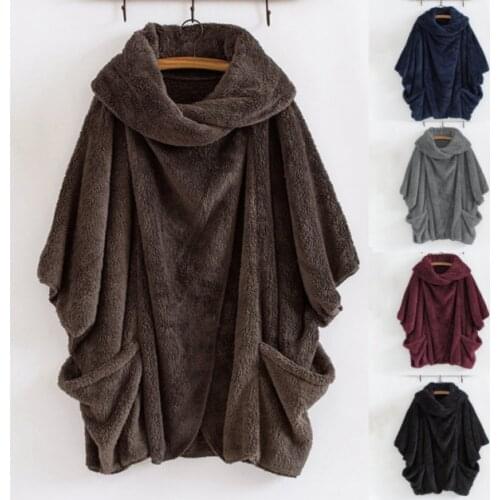 2021 Women Fluffy Coat Oversized Long Sleeve Jackets Female Button Outwear Winter Warm Poncho Solid Autumn Top Lady Jumpers