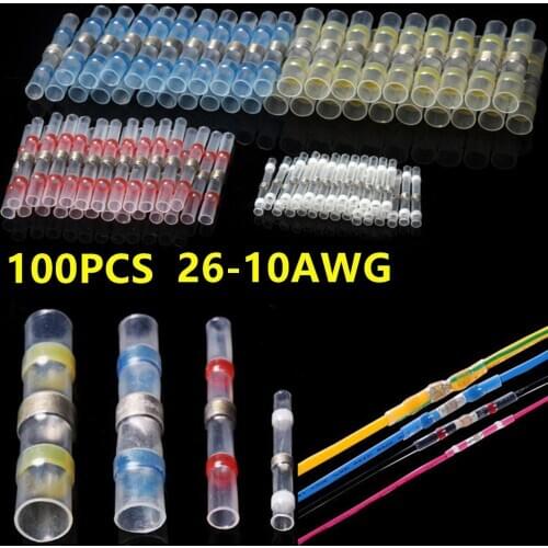 100PCS Heat Shrink Butt Wire Connectors Waterproof Tinned Copper Solder Seal Sleeve Insulated Splice Terminals Kit Set