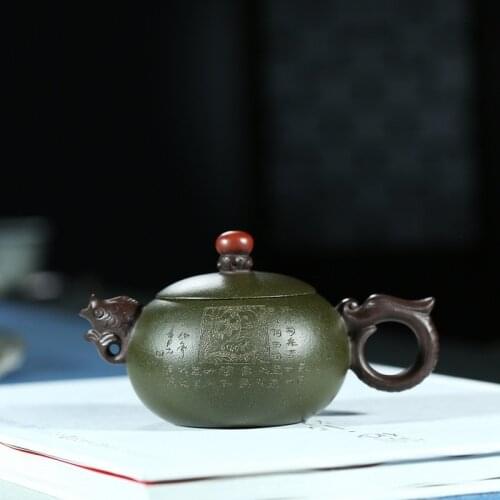 130cc Chinese Yixing Zisha Green Clay Handmade Small Hongyun Lucky Tea Pot LvNi