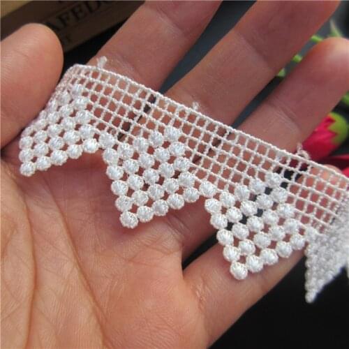 2yard/Lot White Polyester Rhombus Lattice Embroidered Lace Trim Ribbon Fabric Handmade DIY Garment Wedding Dress Sewing Craft